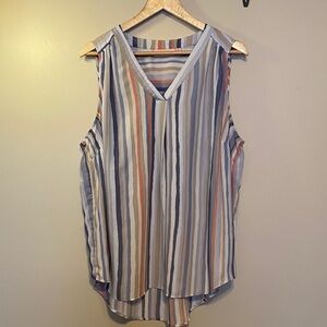 EVRI Sleeveless Striped V-Neck Blouse